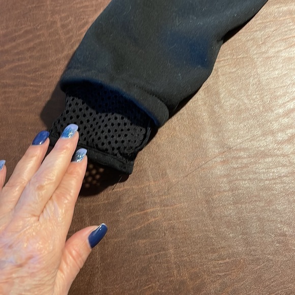 Fabletics Womens Eugenia Coat Fleece Lined Open Front Jacket Black XL Mesh Trim - Picture 2 of 3